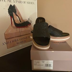Crown Vintage Black Raffia Platform Sandals with Box.